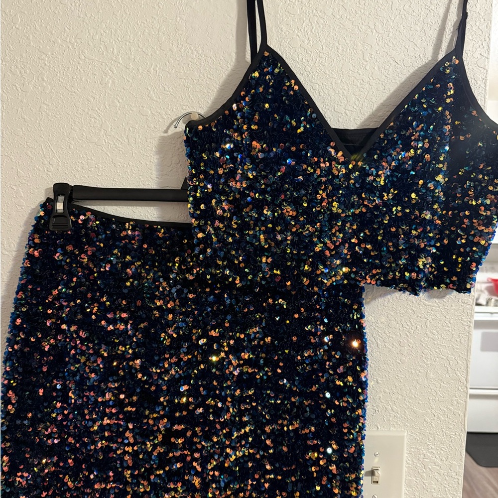 Hot Miami Styles Sequin Mini Skirt Set - Multicolor
